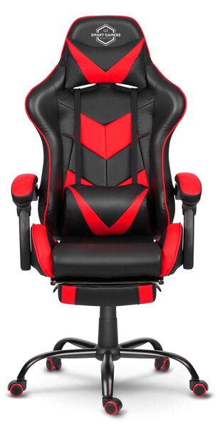 Sofotel Cerberus Gamerszék, állítható ülésmagasság, párnával, lábtartóval, 135x70cm - Fekete, Piros