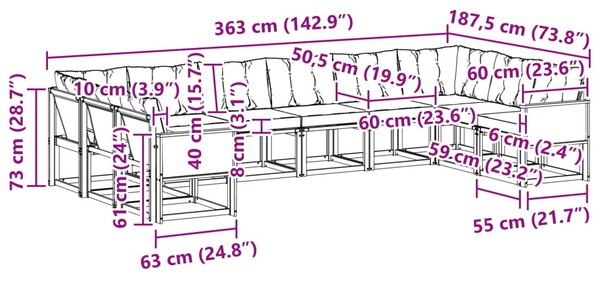 Kültéri kanapé szett párnával 10 pcs Természetes és krémszínű