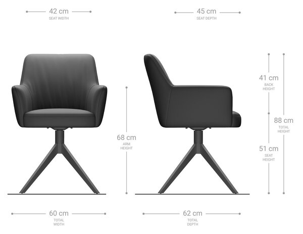 DELIFE Étkezőszék Xana-Flex karfás mikroszálas antracit vintage széles kereszt láb fekete 360° forgatható zsákrugós