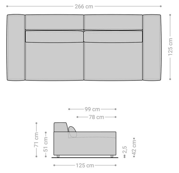 DELIFE Nagy kanapé Sirpio XL 270x130 cm bőr imitáció vintage antracit