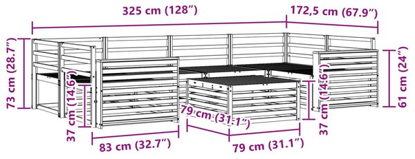 Kültéri kanapé szett 7 pcs Természetes Tömör Akácfa