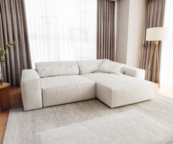 DELIFE Sarokkanapé Sirpio XL 270x170 cm bouclé krémfehér variálható rekamié puffal