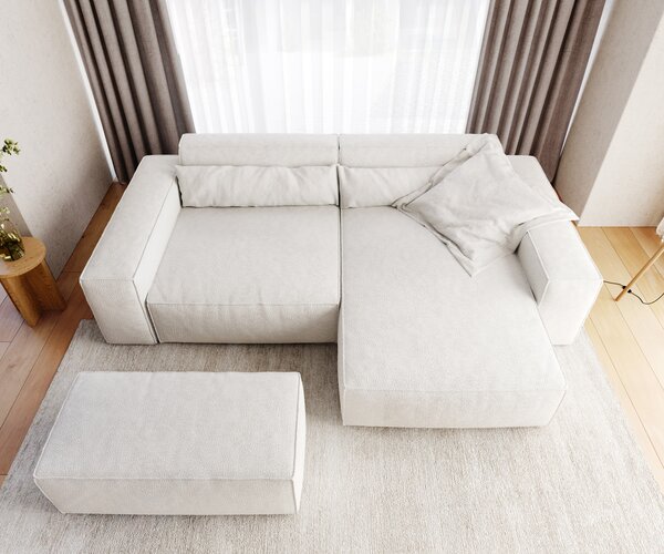 DELIFE Sarokkanapé Sirpio XL 270x170 cm bouclé krémfehér variálható rekamié puffal