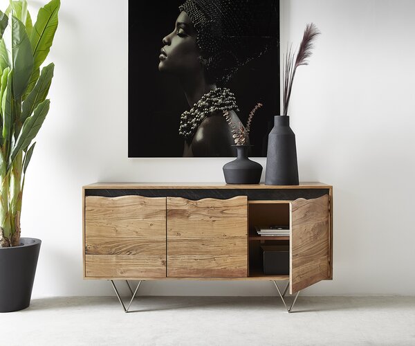 DELIFE Komód Stonegrace 147x45 cm akác természetes 3 ajtós természetes él