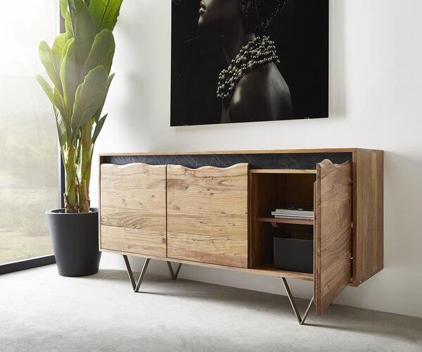 DELIFE Komód Stonegrace 147x45 cm akác természetes 3 ajtós természetes él