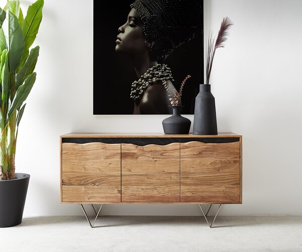 DELIFE Komód Stonegrace 147x45 cm akác természetes 3 ajtós természetes él