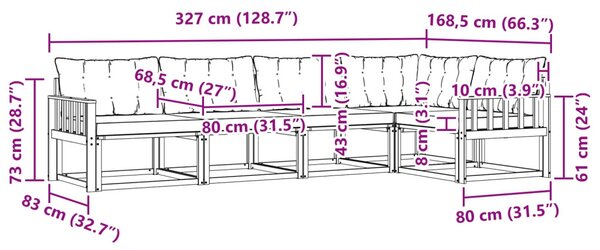 Kültéri kanapé szett párnával 5 pcs Fehér és Világosszürke