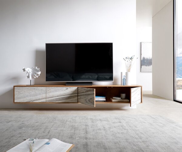 DELIFE TV szekrény Kleo 220 cm akác természetes 4 ajtós lebegő