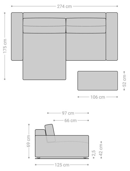 DELIFE Sarokkanapé Lanzo XL 270x180 cm bőr imitáció vintage antracit variálható rekamié puffal