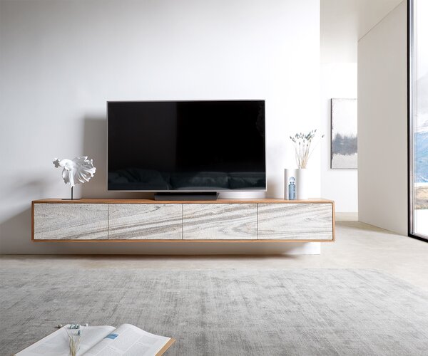 DELIFE TV szekrény Kleo 220 cm akác természetes 4 ajtós lebegő
