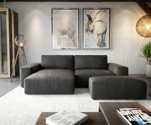 DELIFE Sarokkanapé Lanzo XL 270x180 cm bőr imitáció vintage antracit variálható rekamié puffal