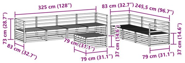 Kültéri kanapé szett 8 pcs Természetes Tömör Akácfa