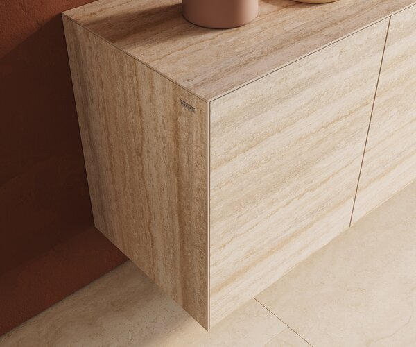 DELIFE Komód Cuor 150 cm Laminam® Travertino Bianco krémfehér 3 ajtós lebegő