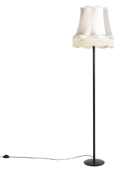 Retro állólámpa fekete krémszínű nagyi búrával 45 cm - Simplo