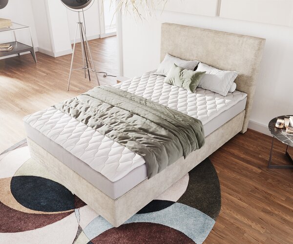 DELIFE Boxspring ágy Dream-Well 120x200 cm kordbársony bézs matraccal és topperrel