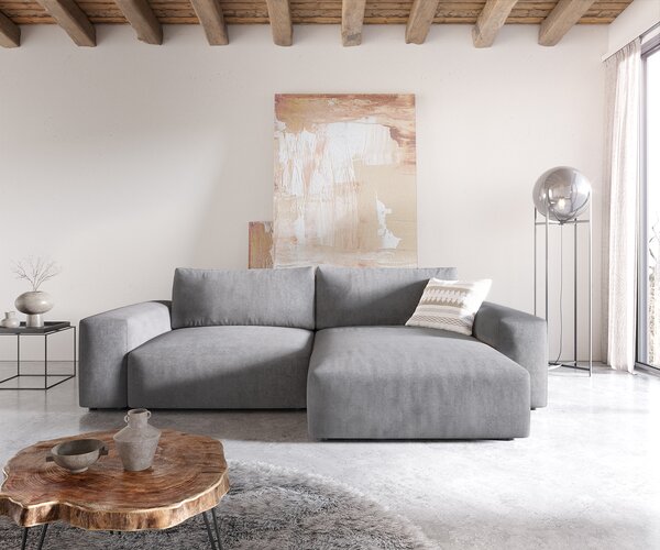 DELIFE Sarokkanapé Lanzo XL 270x180 cm mikroszálas szürke változtatható rekamié