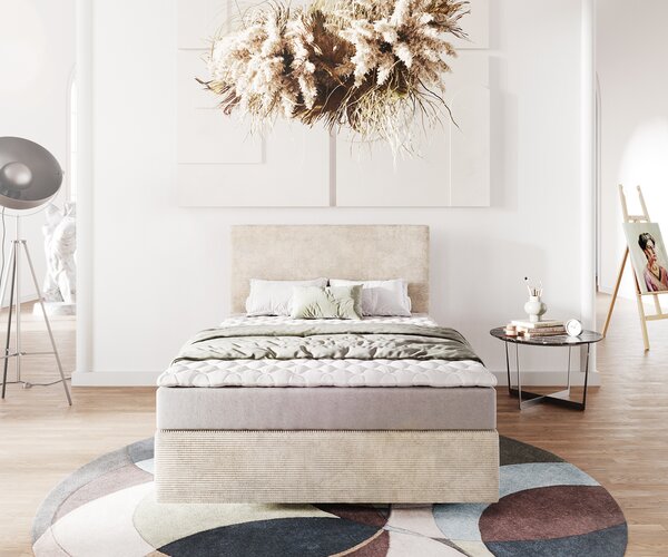 DELIFE Boxspring ágy Dream-Well 120x200 cm kordbársony bézs matraccal és topperrel