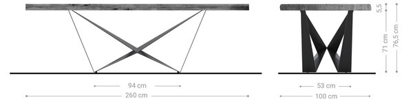 DELIFE Étkezőasztal Edge 260x100 akác természetes Spider laposacél fekete Live-Edge