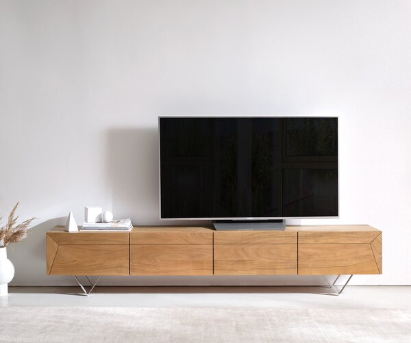 DELIFE TV szekrény Kayu 220 cm akác természetes 4 ajtós V láb