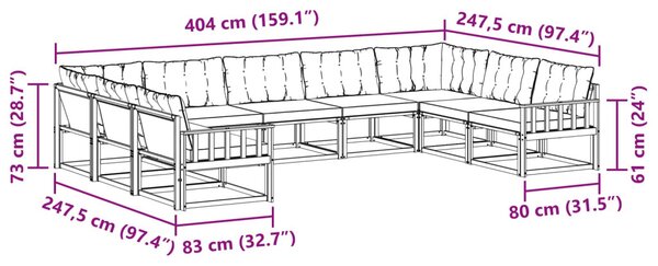 Kültéri kanapé szett párnával 9 pcs Fehér és Fekete
