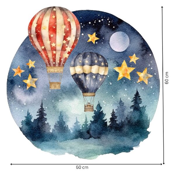 PIPPER. Kör alakú falmatrica "Hőlégballonok az erdő felett" Méret: 100cm