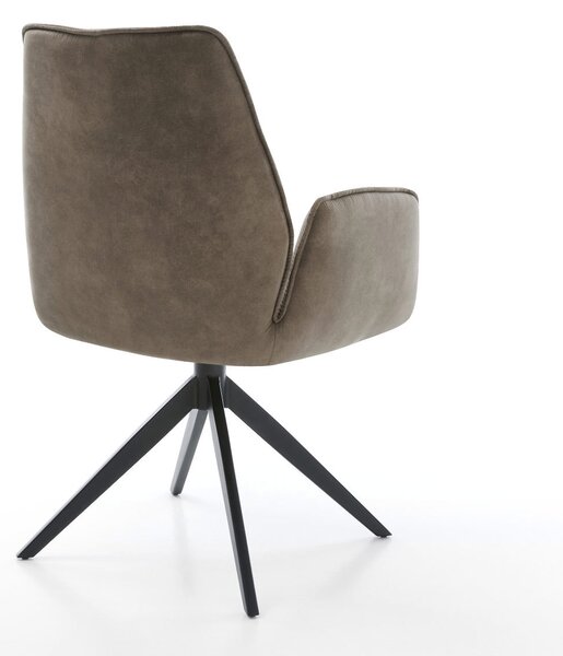 DELIFE Étkezőszék Zoa-Flex mikroszálas taupe vintage kereszt láb széles fekete 360° forgatható hintamechanizmus zsákrugós matrac