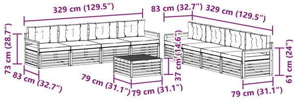 Kültéri kanapé szett 9 pcs Természetes és Világosszürke