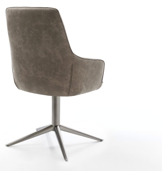 DELIFE Étkezőszék Zelia-Flex karfás mikroszálas taupe vintage grafit láb 360° forgatható hintamechanizmus zsákrugós matrac
