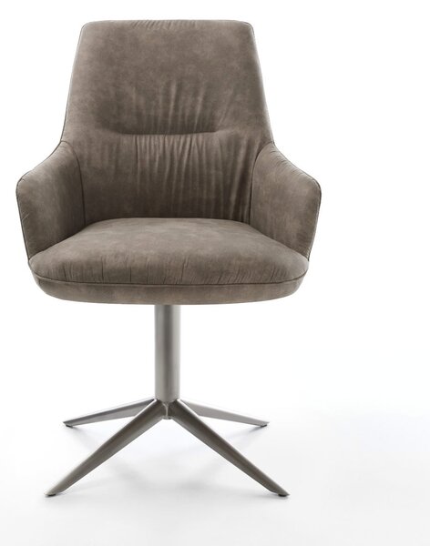 DELIFE Étkezőszék Zelia-Flex karfás mikroszálas taupe vintage grafit láb 360° forgatható hintamechanizmus zsákrugós matrac