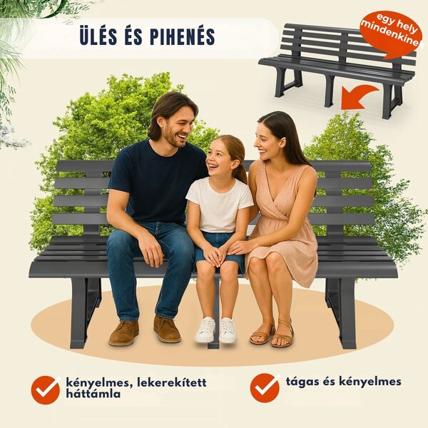 ORCHIDEA kerti pad, 145x49x74cm, antracit I.P.A.E-Progarden