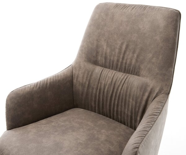DELIFE Étkezőszék Zelia-Flex karfás mikroszálas taupe vintage széles kereszt láb rozsdamentes acél 360° forgatható hintamechanizmus zsákrugós matraccal