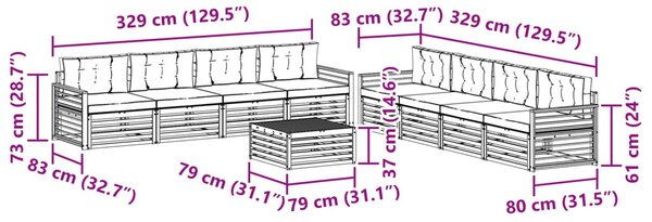 Kültéri kanapé szett 9 pcs Természetes és Világosszürke