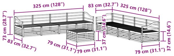 Kültéri kanapé szett 9 pcs Természetes Tömör Akácfa