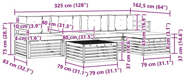 Kültéri kanapé szett párnával 6 pcs Természetes és bézs