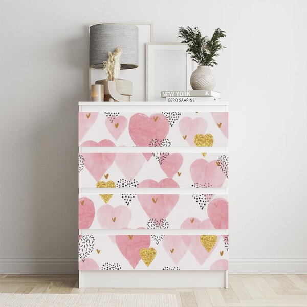 IKEA MALM bútormatrica - akvarell rózsaszín szívek