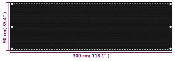 Fekete HDPE erkélytakaró 90 x 300 cm