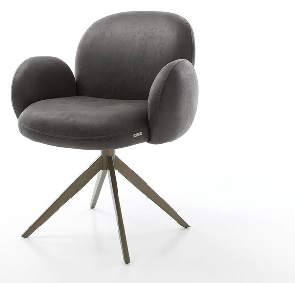 DELIFE Étkezőszék Nube-Flex karfás mikroszálas antracit vintage kereszt láb széles titán effekt felület 360° forgatható zsákrugós