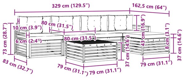 Kültéri kanapé szett párnával 6 pcs Természetes és antracit