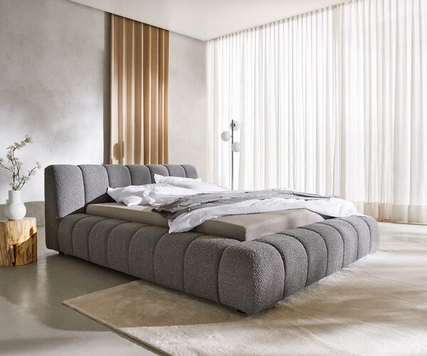DELIFE Kárpitozott ágy Cutio 140x200 cm bouclé ezüstszürke