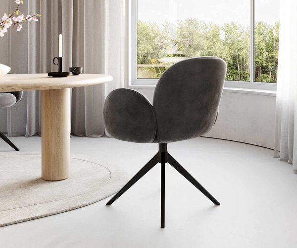 DELIFE Étkezőszék Nube-Flex karfás mikroszálas antracit vintage kereszt láb széles fekete 360° forgatható zsákrugós