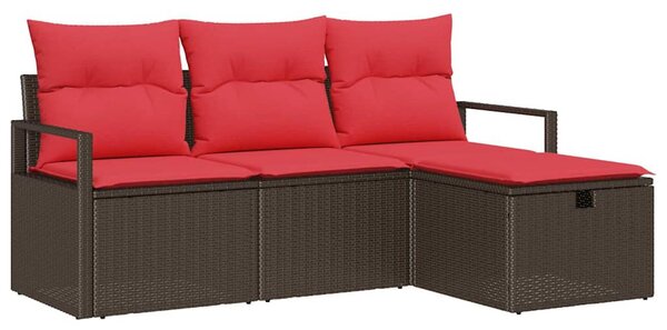 Kanapé Szett párnával tárolóval 4 pcs Barna és Piros polirattan