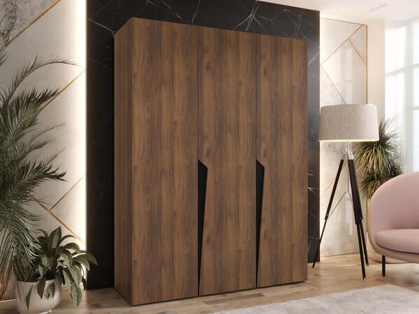 Gardróbszekrény Hartford 604, Laminált forgácslap, 202x150x52cm, Fekete, Dió