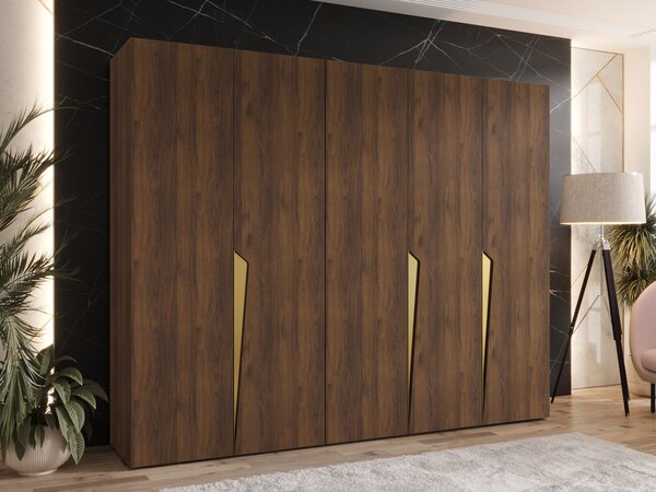 Gardróbszekrény Hartford 606, Laminált forgácslap, 202x250x52cm, Aranysárga, Dió
