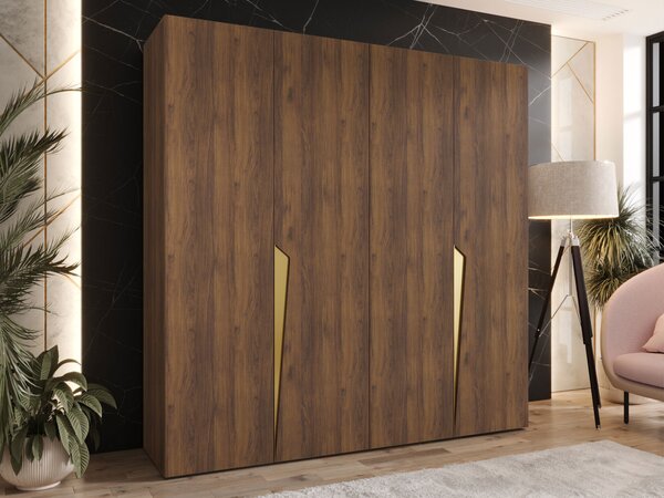 Gardróbszekrény Hartford 605, Laminált forgácslap, 202x200x52cm, Aranysárga, Dió