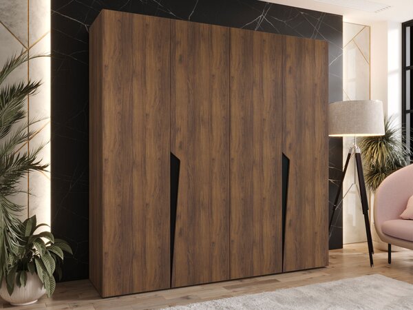 Gardróbszekrény Hartford 605, Laminált forgácslap, 202x200x52cm, Fekete, Dió