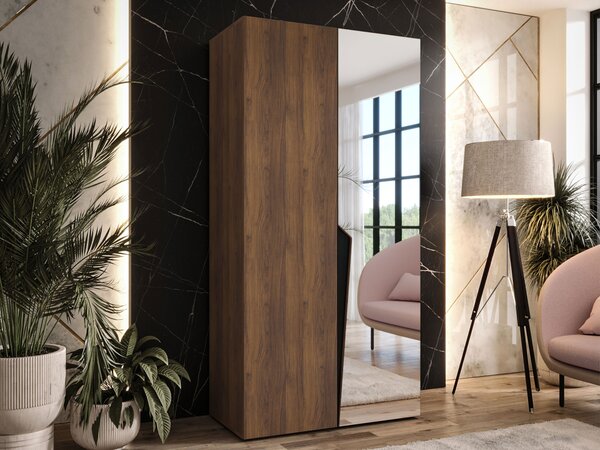 Gardróbszekrény Hartford 608, Laminált forgácslap, 202x100x52cm, Fekete, Dió