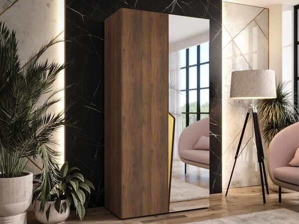 Gardróbszekrény Hartford 608, Laminált forgácslap, 202x100x52cm, Aranysárga, Dió