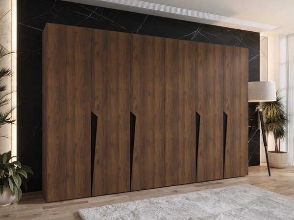 Gardróbszekrény Hartford 607, Laminált forgácslap, 202x300x52cm, Fekete, Dió