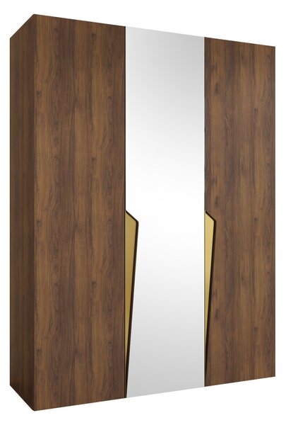 Gardróbszekrény Hartford 609, Laminált forgácslap, 202x150x52cm, Aranysárga, Dió