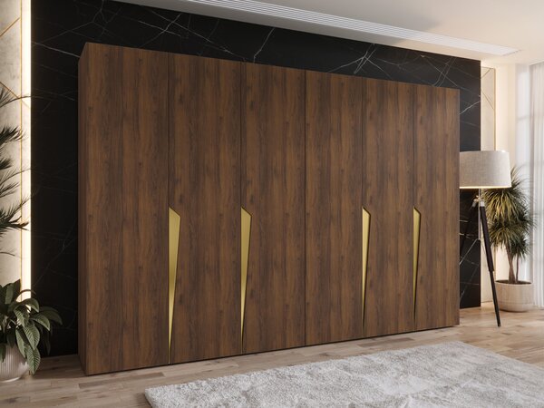 Gardróbszekrény Hartford 607, Laminált forgácslap, 202x300x52cm, Aranysárga, Dió